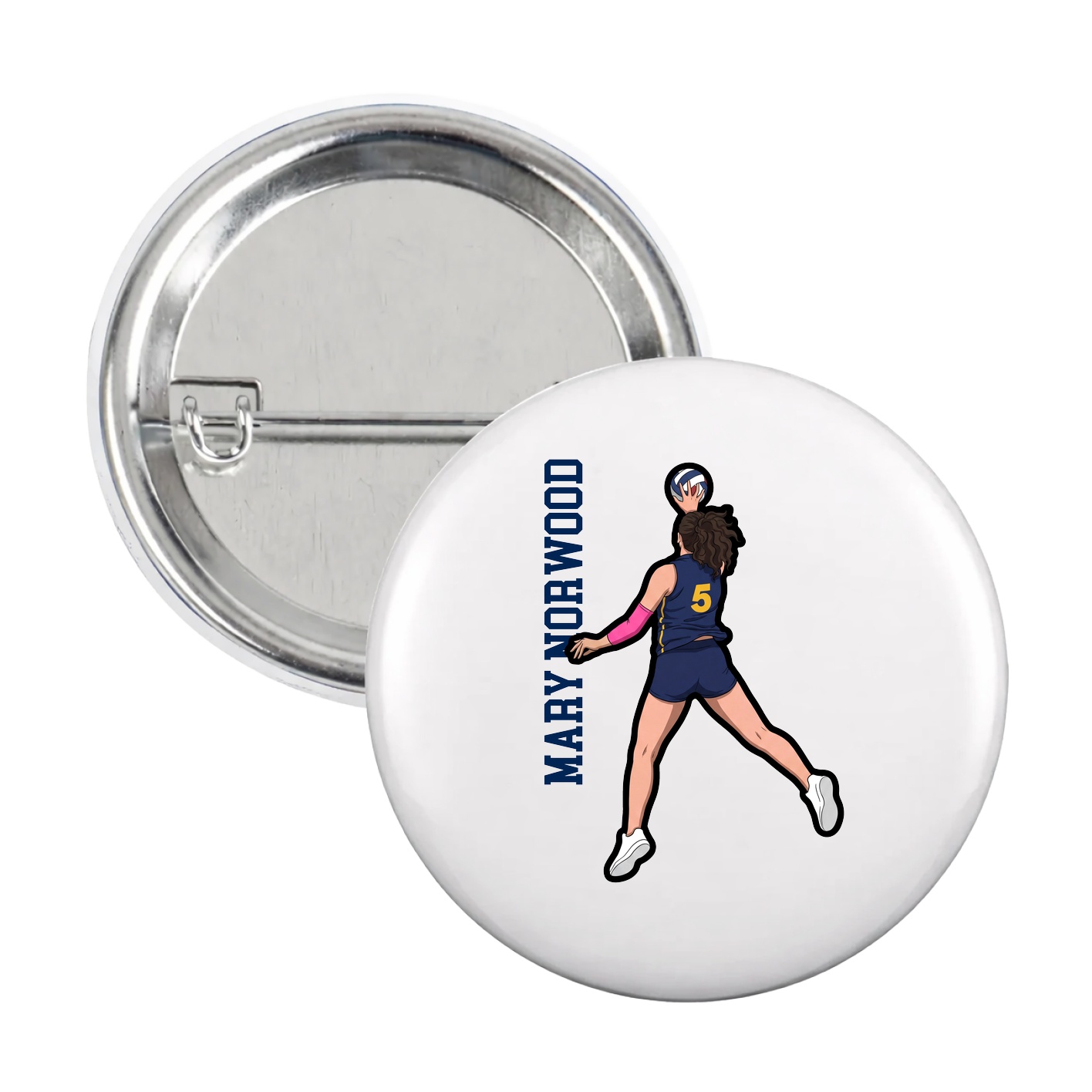 Game Day Button — Name Vertical in White