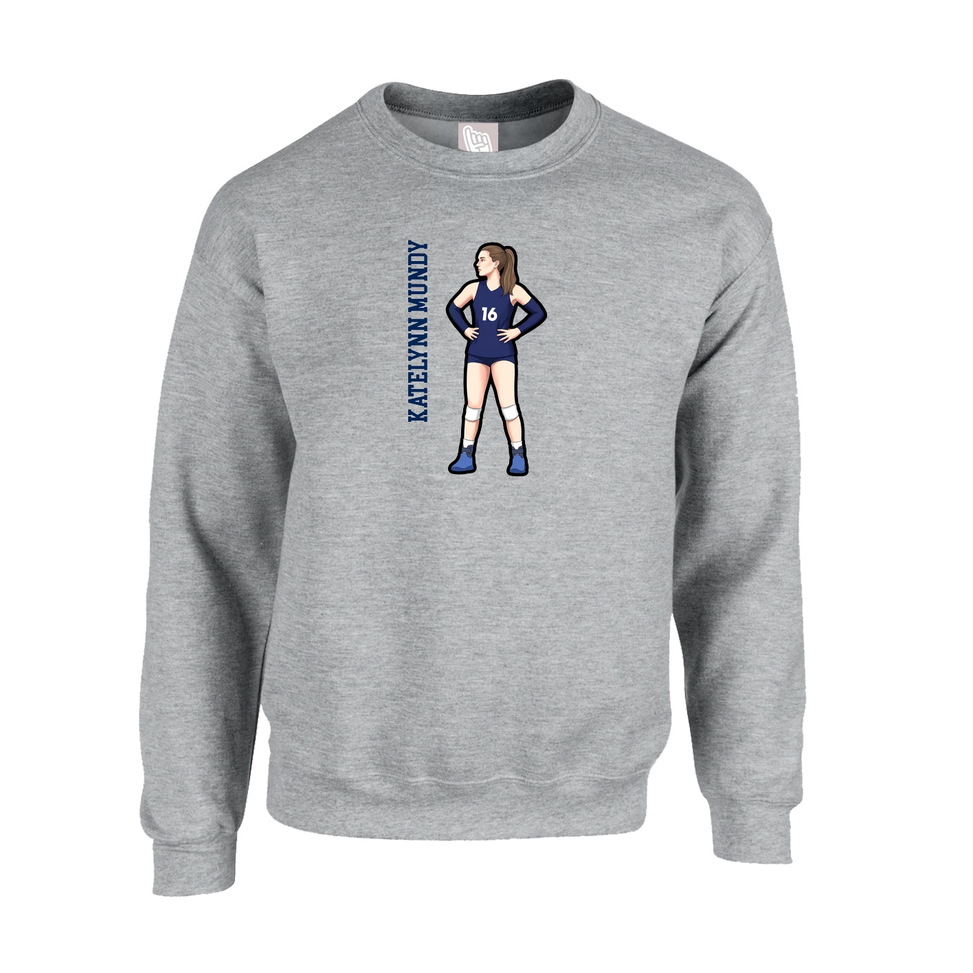 Fleece Crew — Name Vertical in Grey