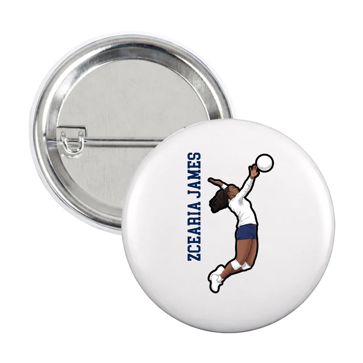 Game Day Button — Name Vertical in White