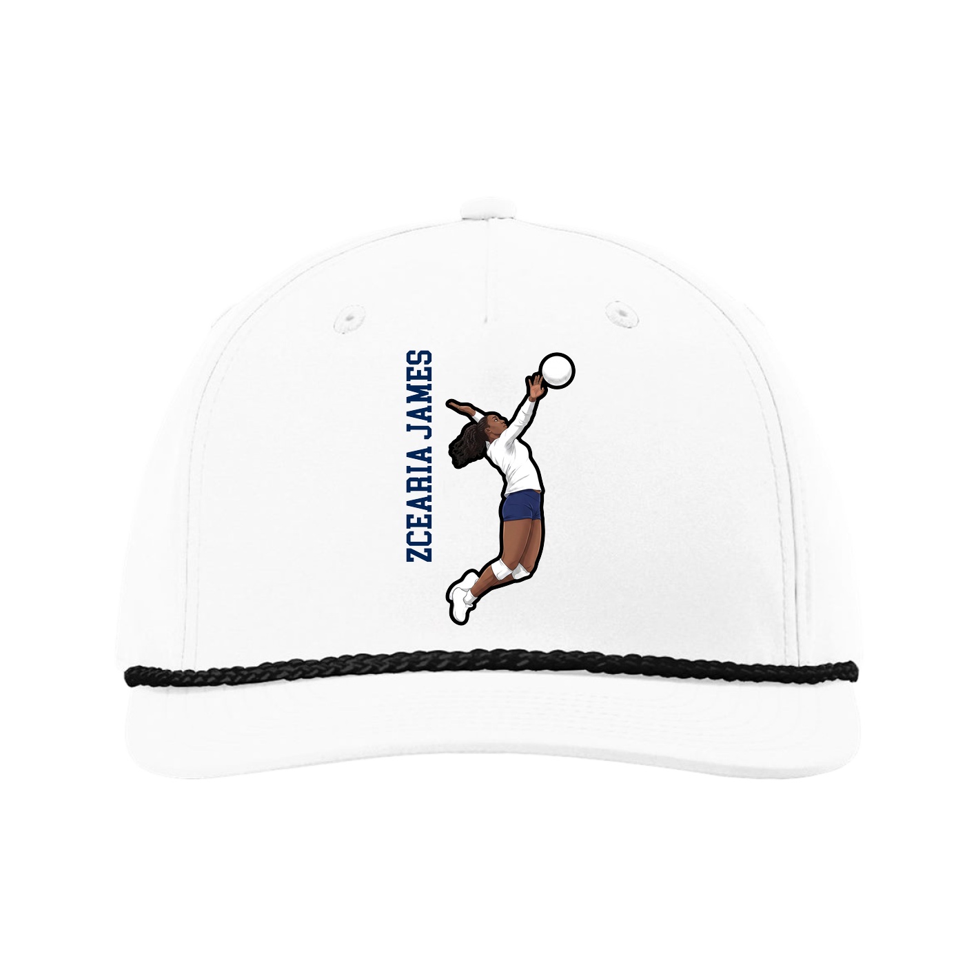 Five-Panel Classic Rope Cap — Name Vertical in White