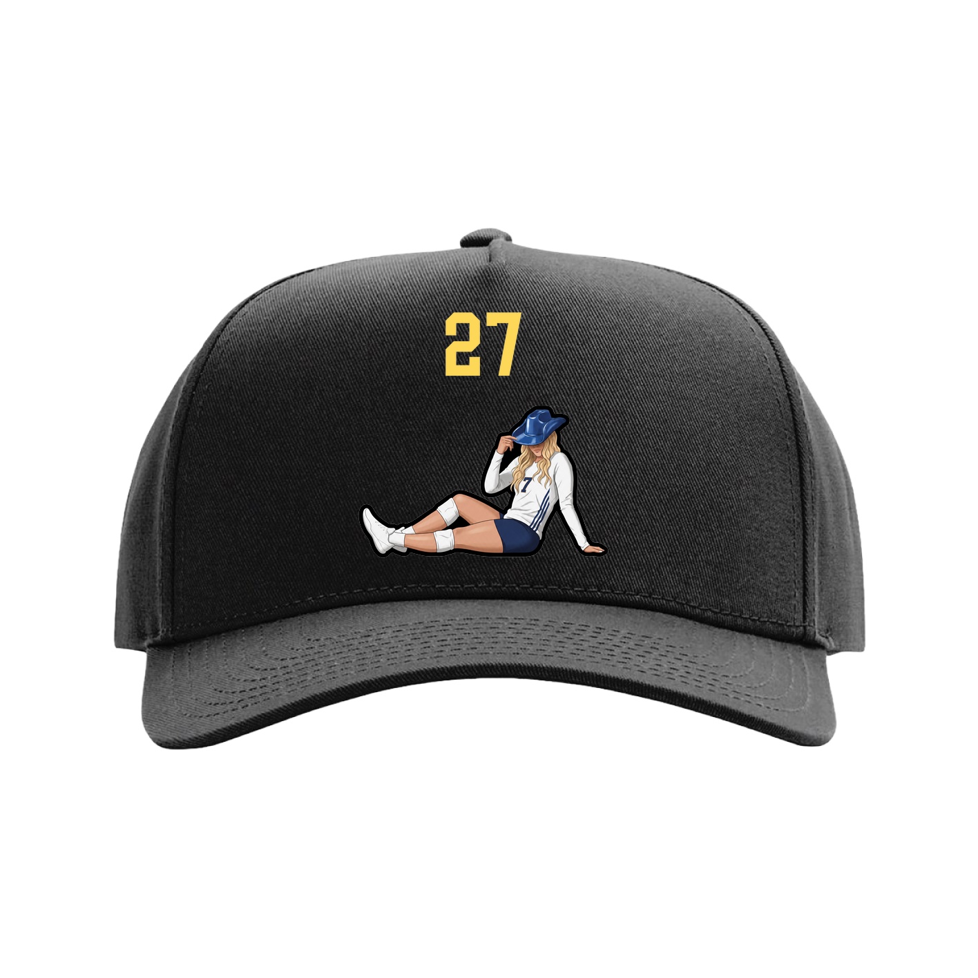 Full Fabric Five-Panel Champ Cap — Number Top in Black