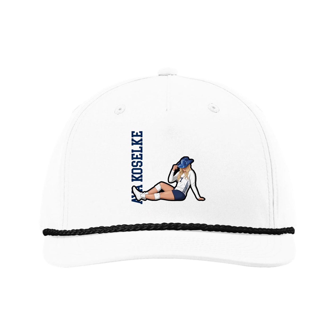 Five-Panel Classic Rope Cap — Name Vertical in White