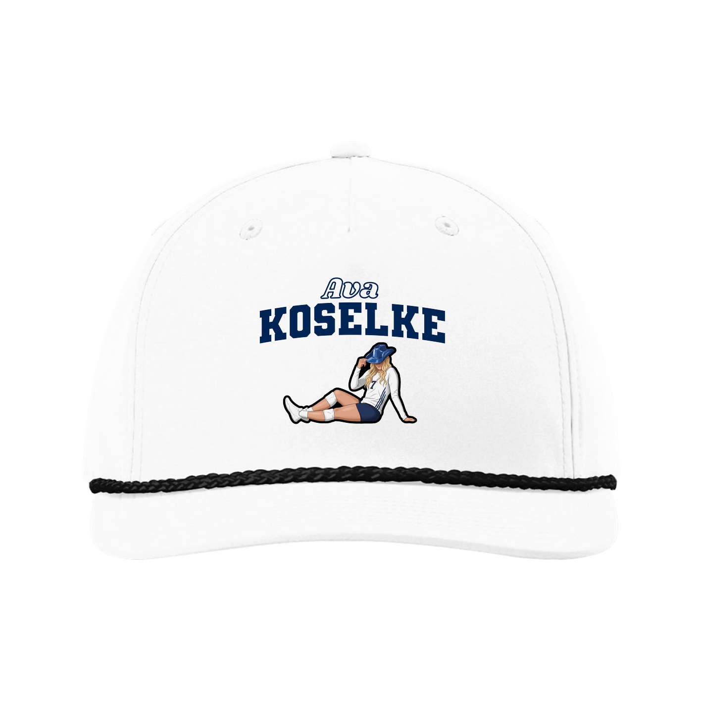 Five-Panel Classic Rope Cap — Name Arch in White