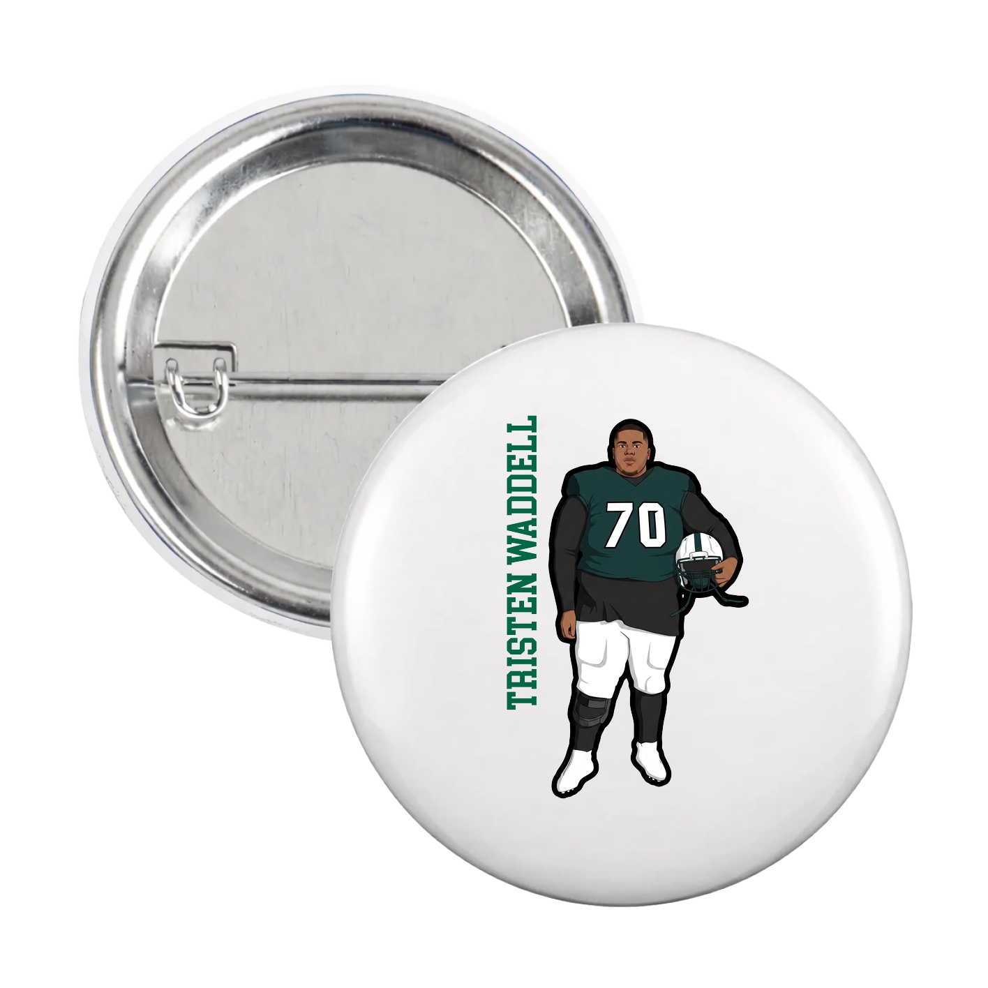 Game Day Button — Name Vertical in White