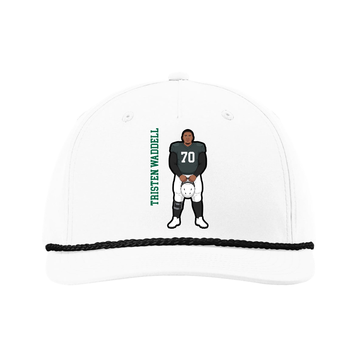 Five-Panel Classic Rope Cap — Name Vertical in White