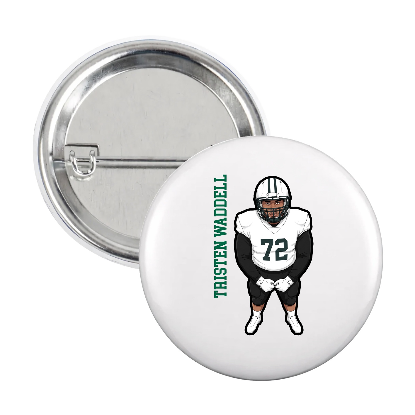 Game Day Button — Name Vertical in White