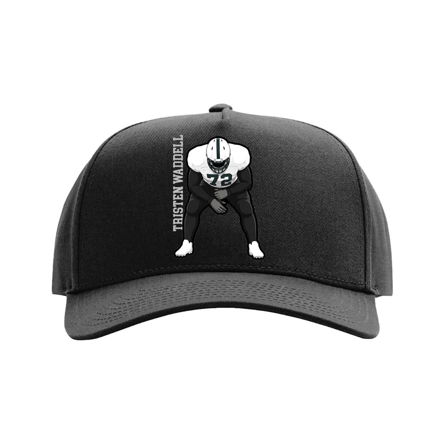 Full Fabric Five-Panel Champ Cap — Name Vertical in Black