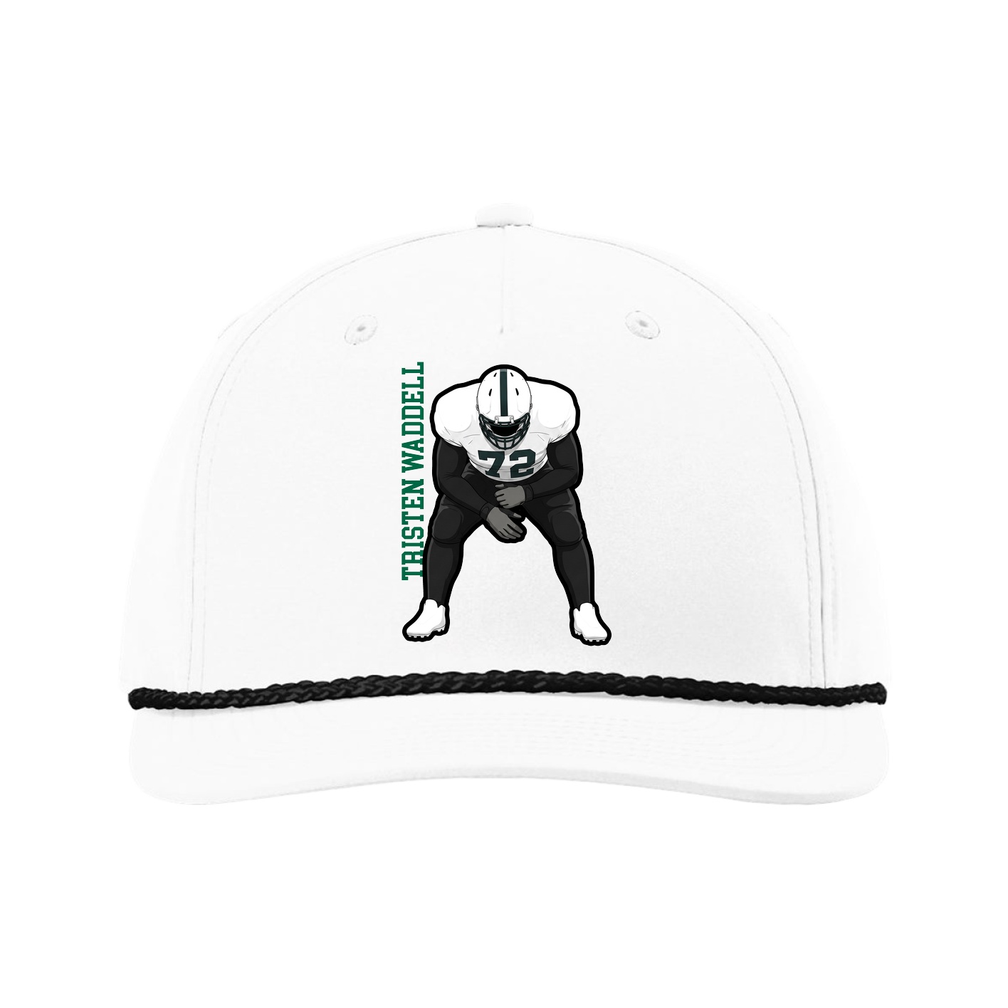 Five-Panel Classic Rope Cap — Name Vertical in White