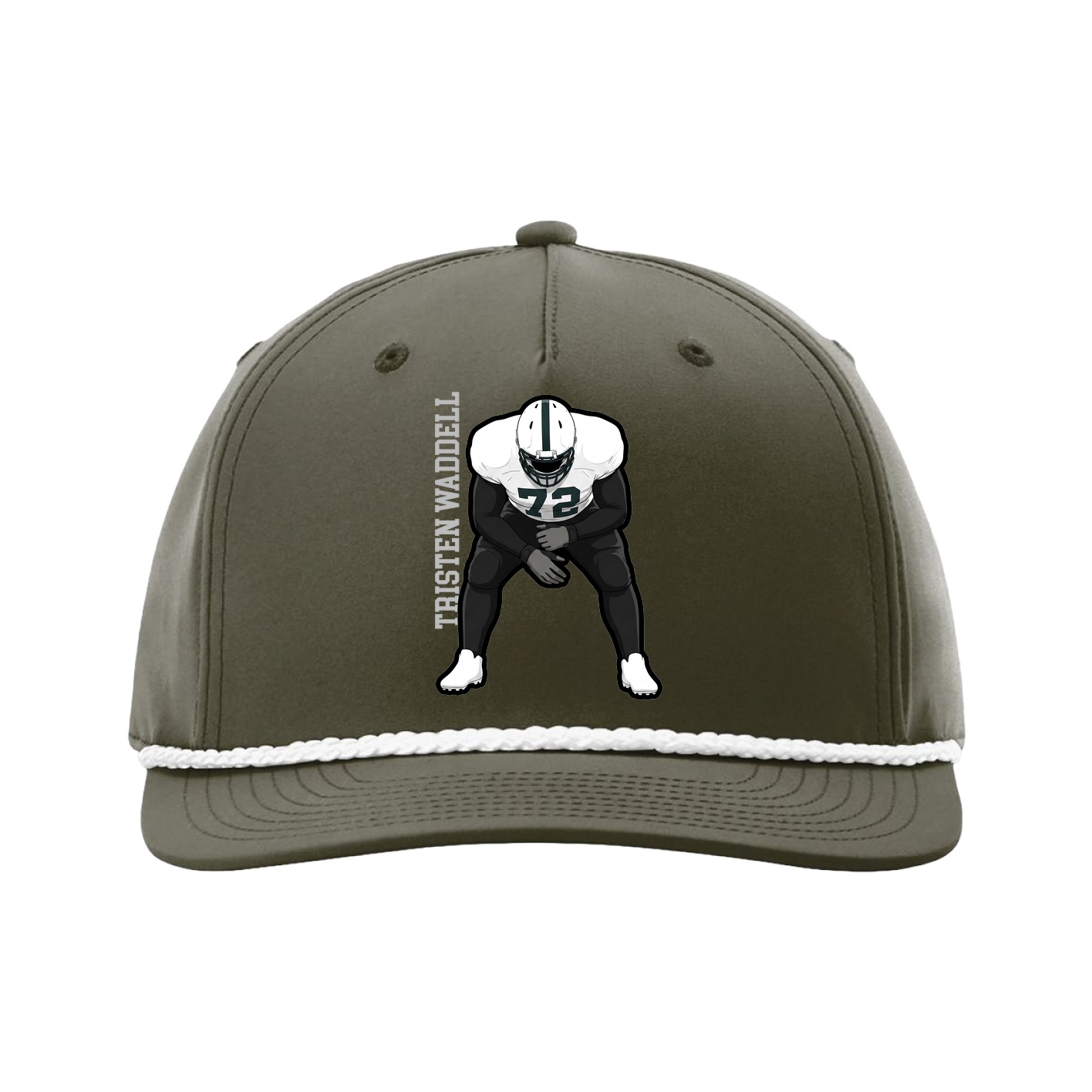 Five-Panel Classic Rope Cap — Name Vertical in Green