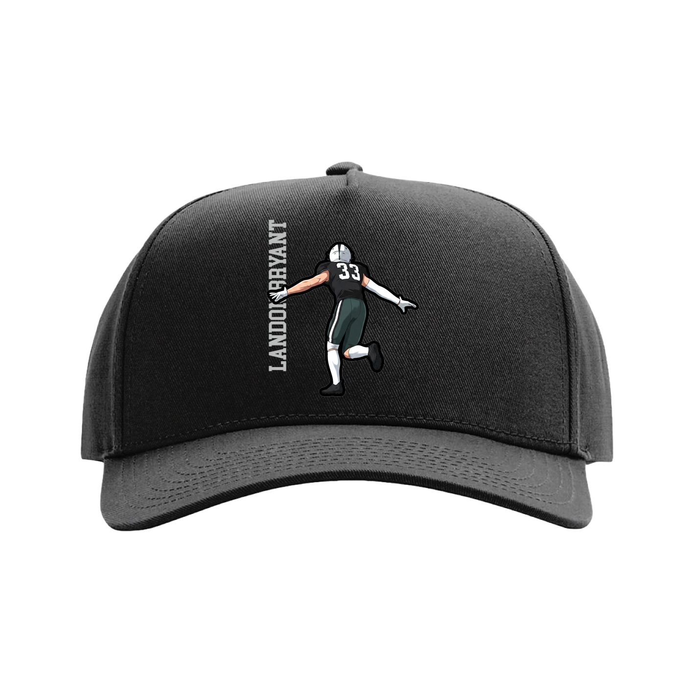 Full Fabric Five-Panel Champ Cap — Name Vertical in Black