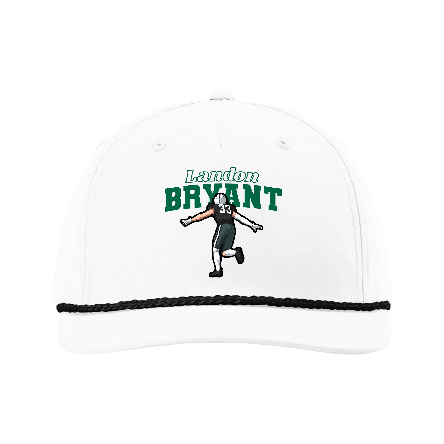 Five-Panel Classic Rope Cap — Name Arch in White