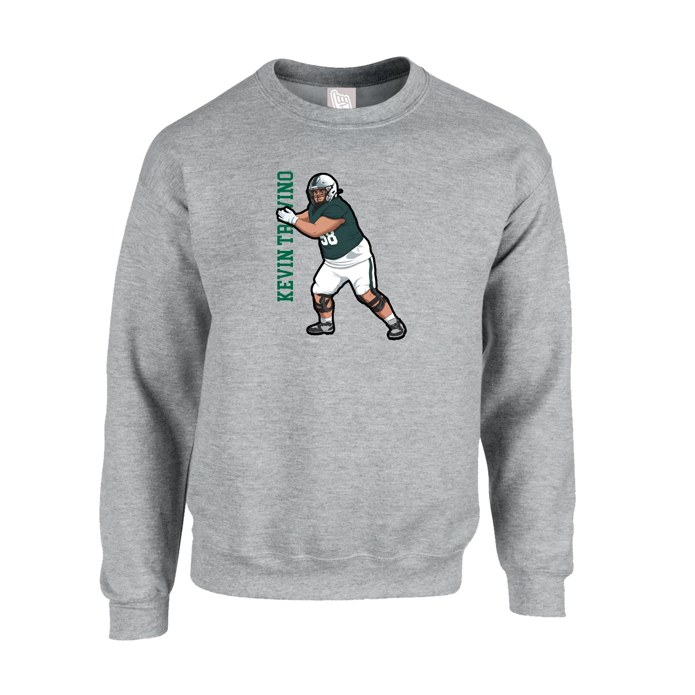 Fleece Crew — Name Vertical in Grey