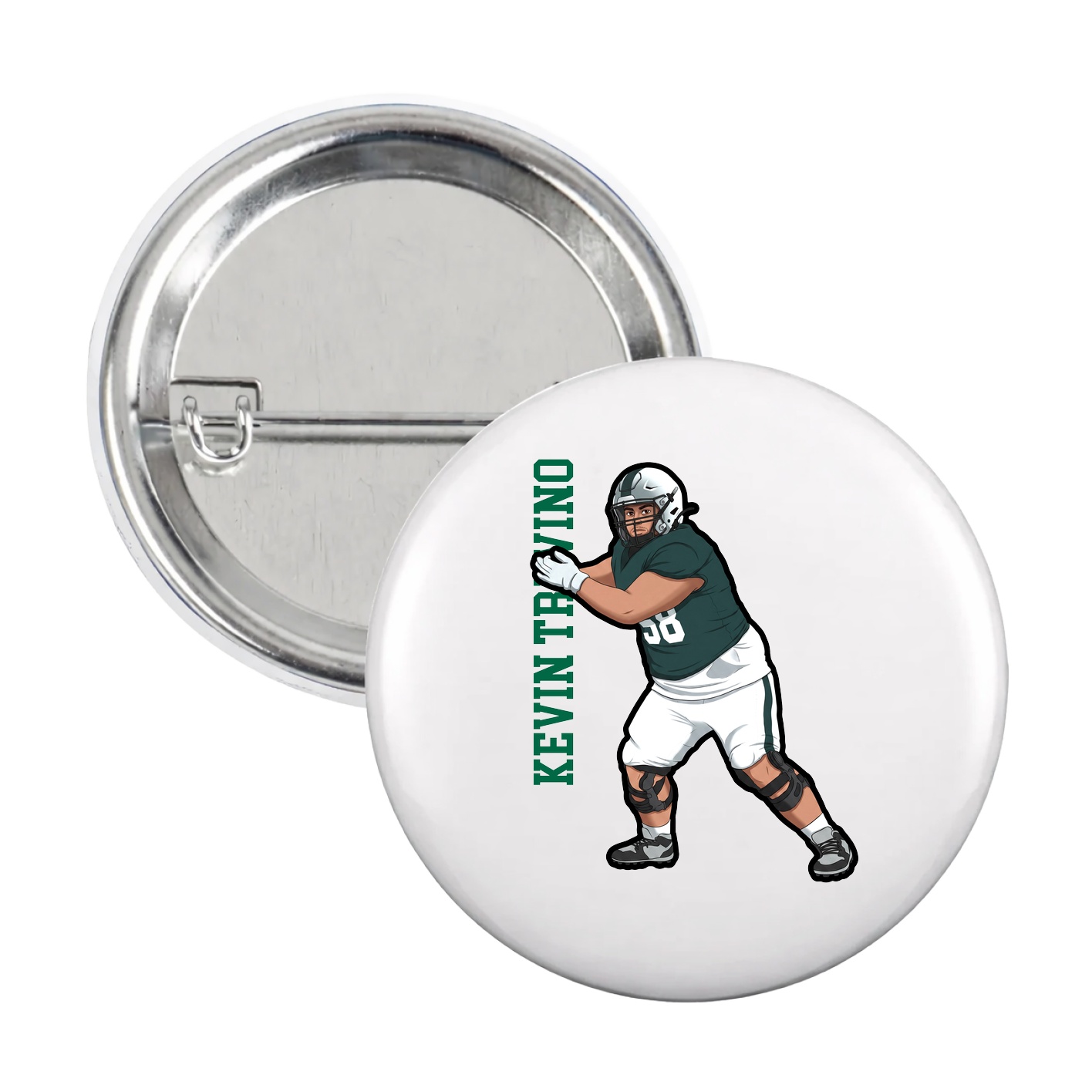 Game Day Button — Name Vertical in White