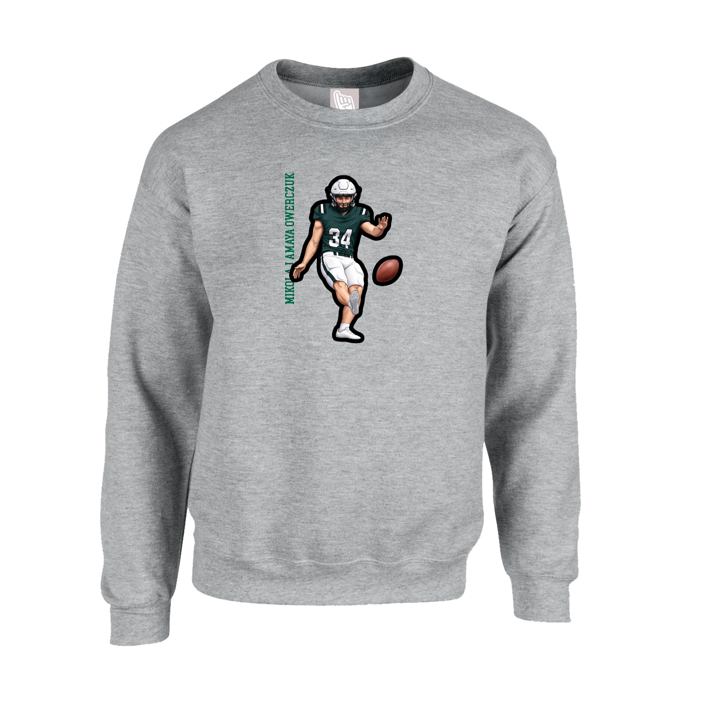 Fleece Crew — Name Vertical in Grey