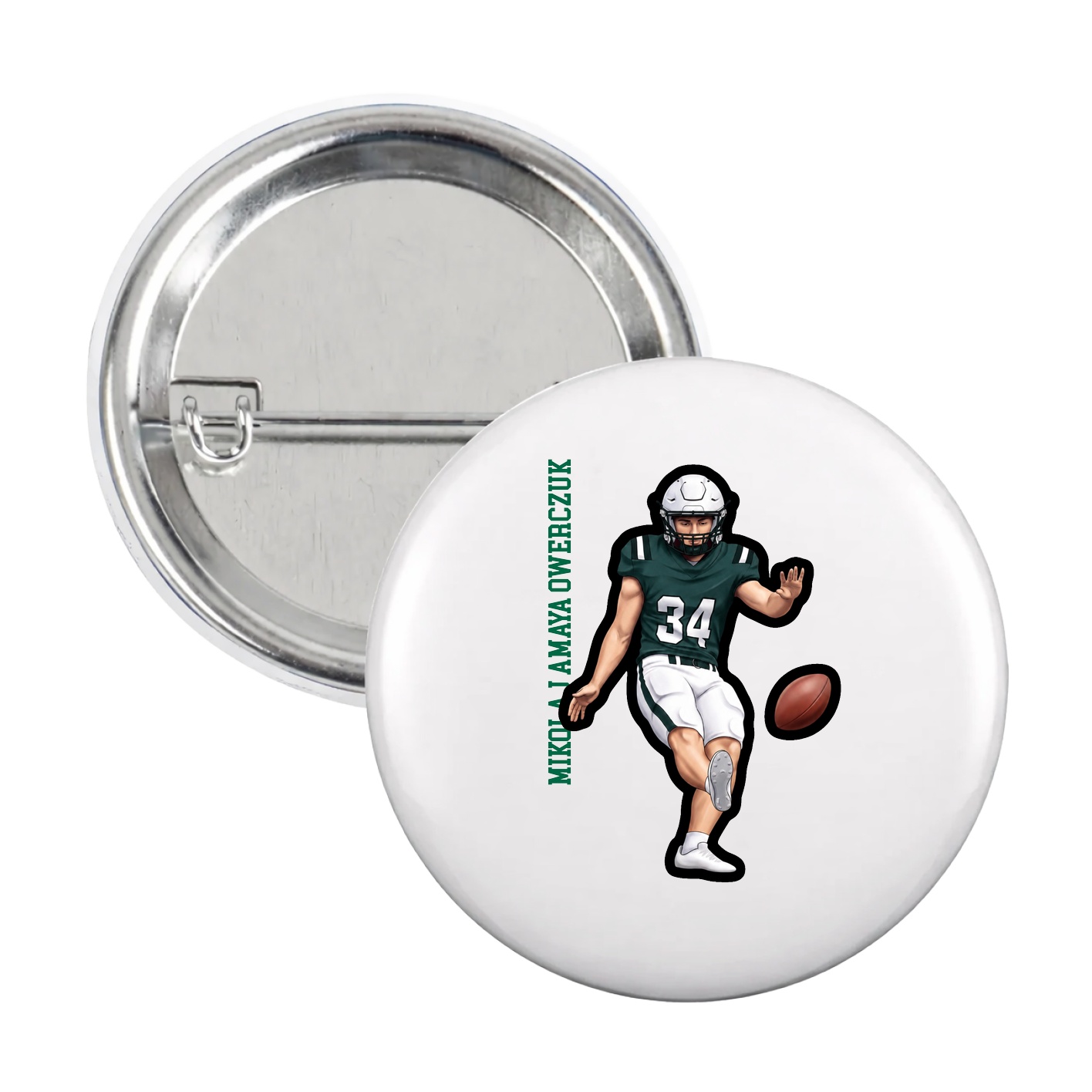 Game Day Button — Name Vertical in White