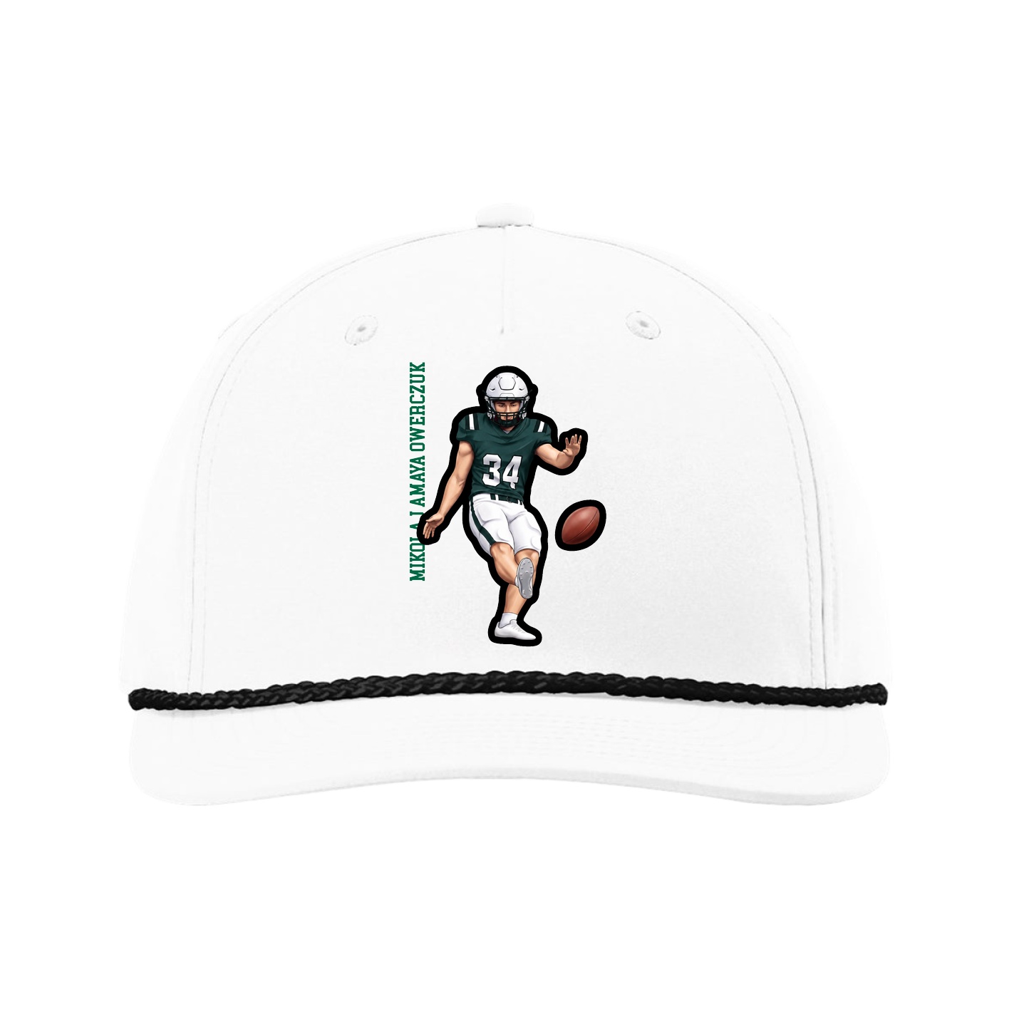Five-Panel Classic Rope Cap — Name Vertical in White