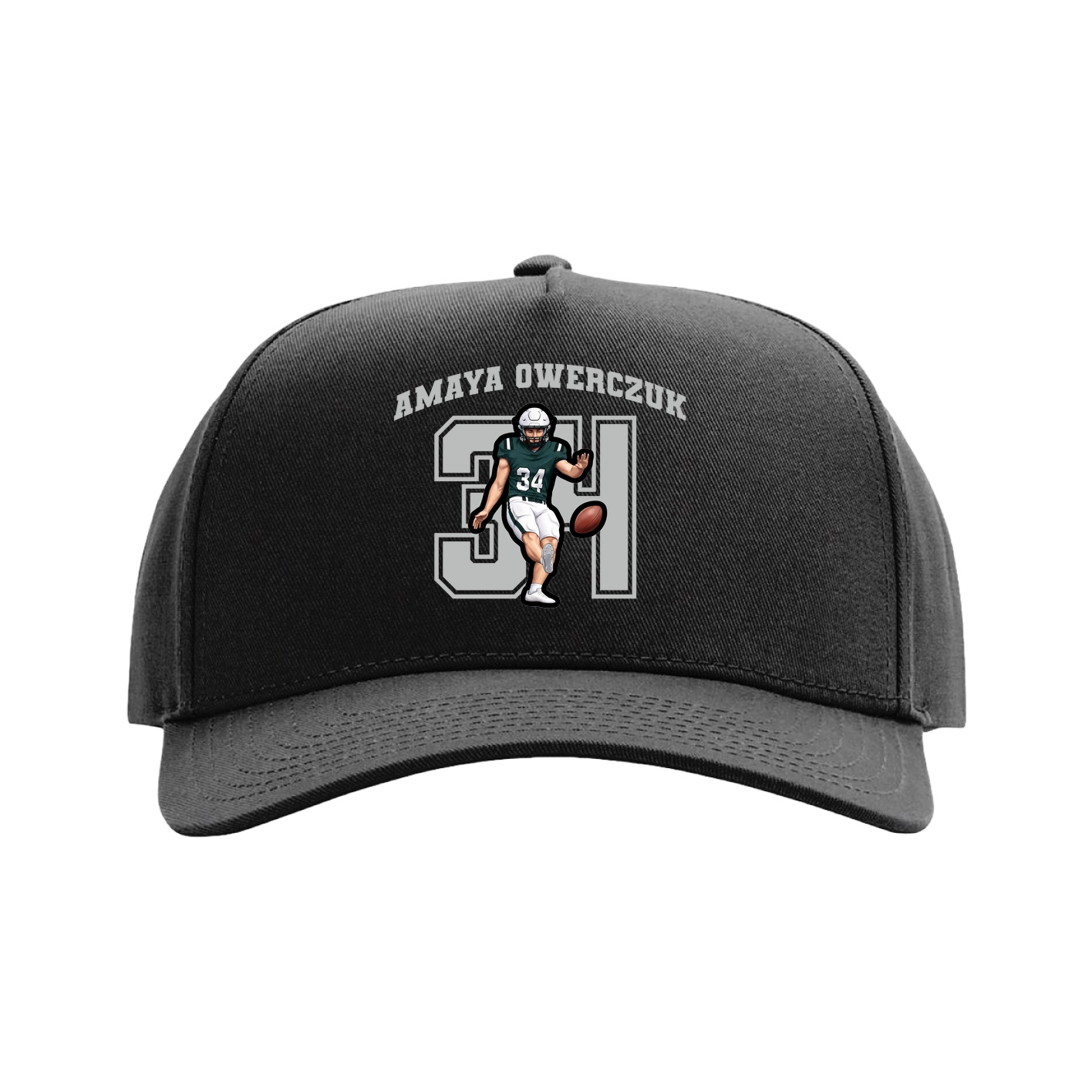 Full Fabric Five-Panel Champ Cap — Number in Black