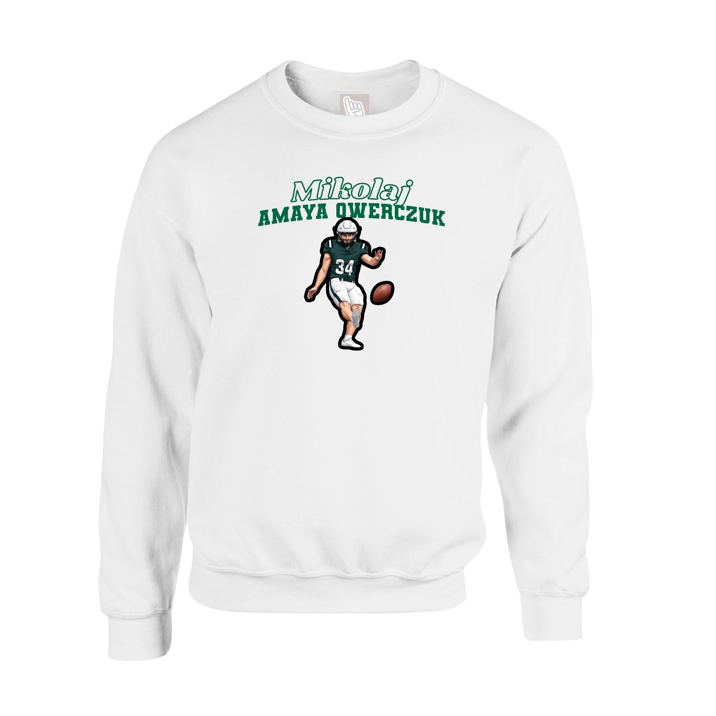 Fleece Crew — Name Arch in White