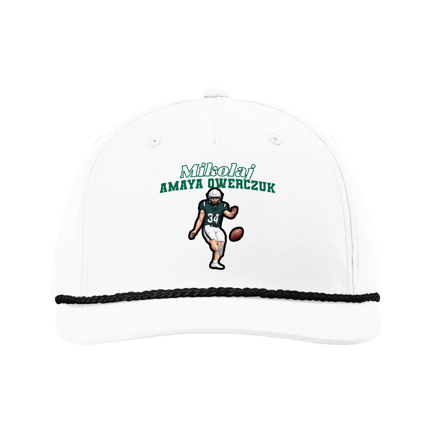 Five-Panel Classic Rope Cap — Name Arch in White