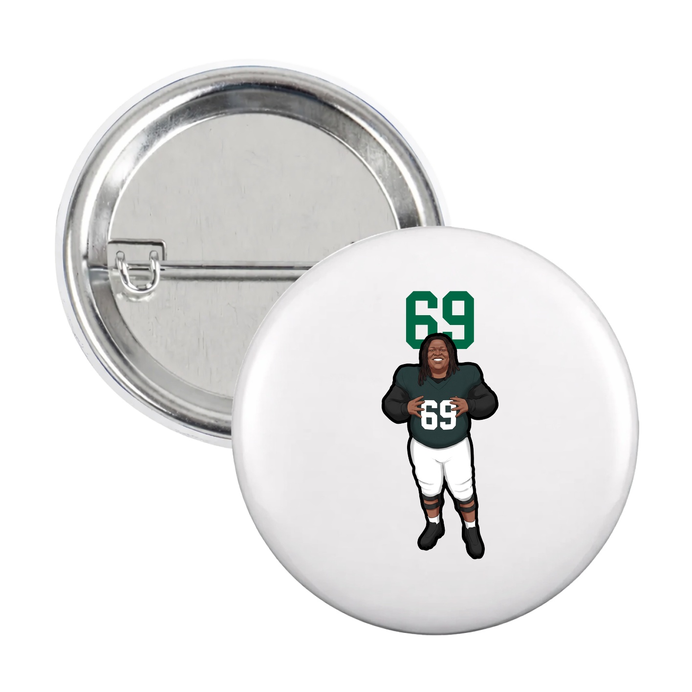 Game Day Button — Number Top in White
