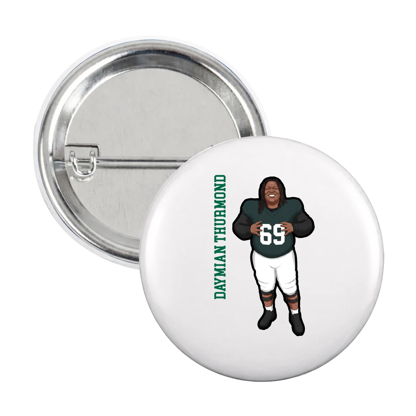 Game Day Button — Name Vertical in White