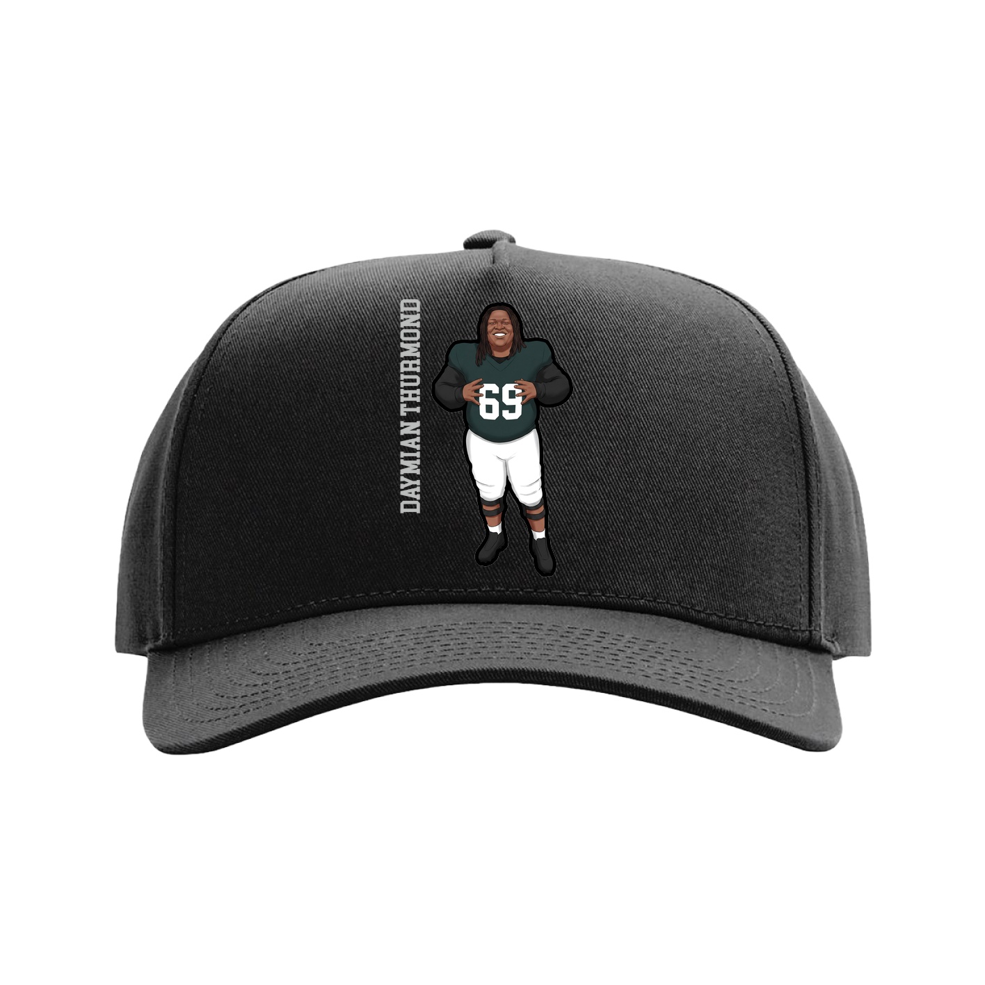 Full Fabric Five-Panel Champ Cap — Name Vertical in Black