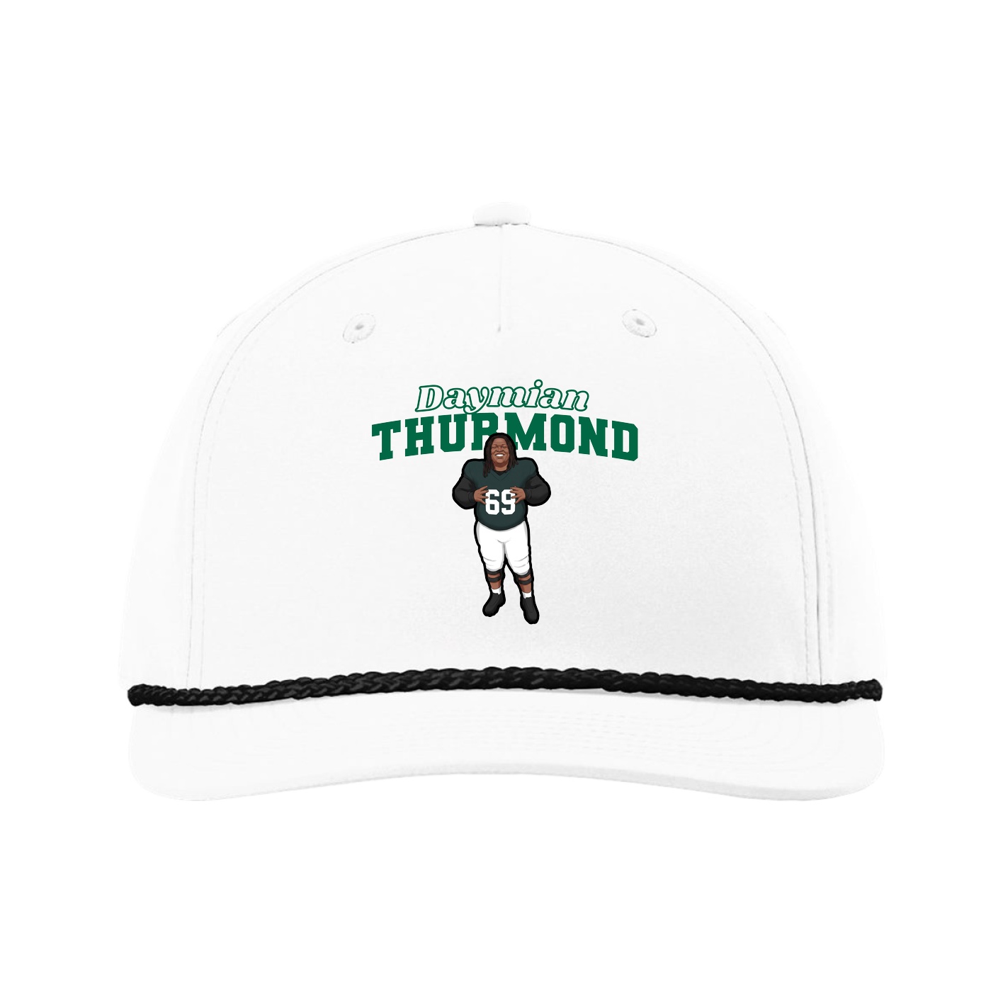 Five-Panel Classic Rope Cap — Name Arch in White