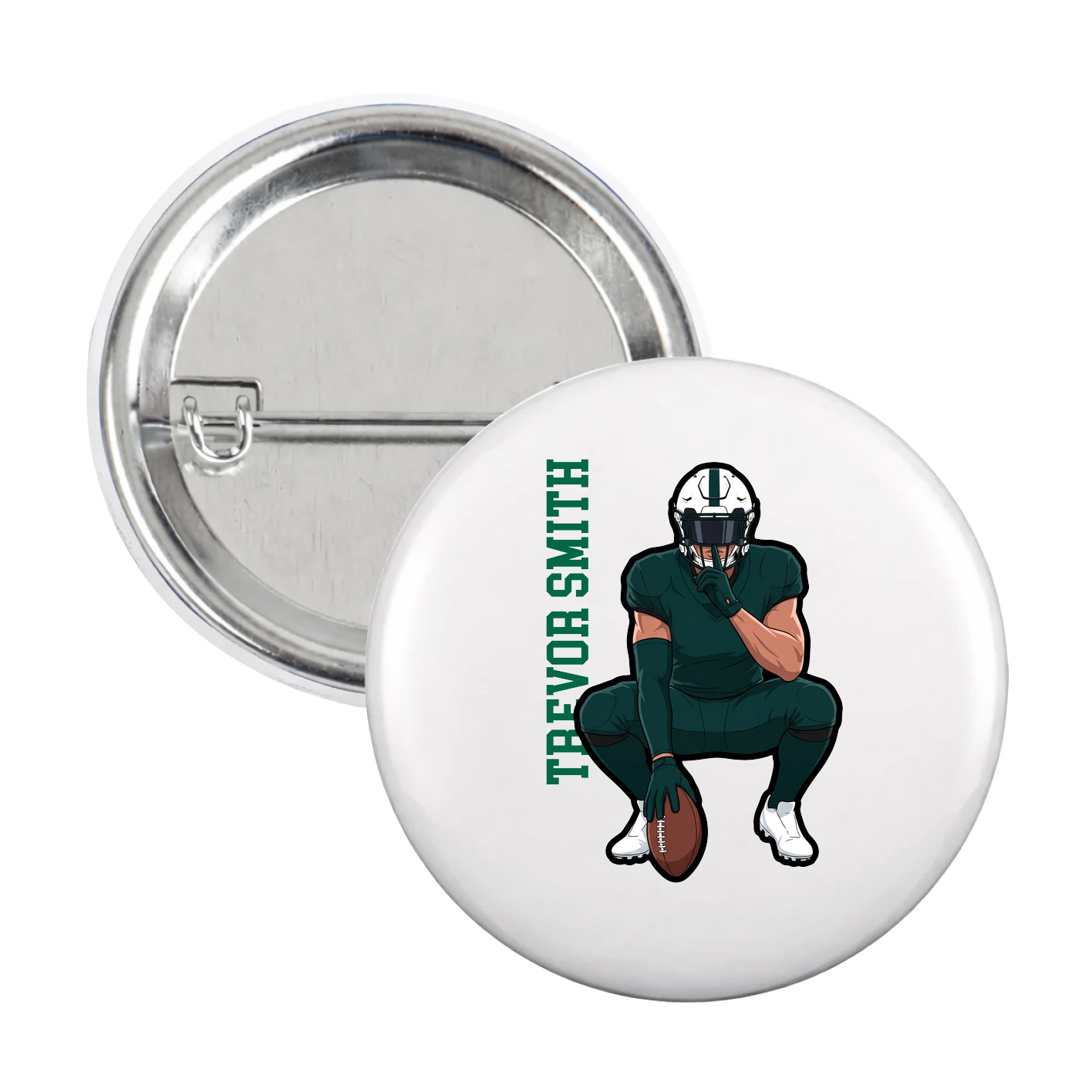 Game Day Button — Name Vertical in White