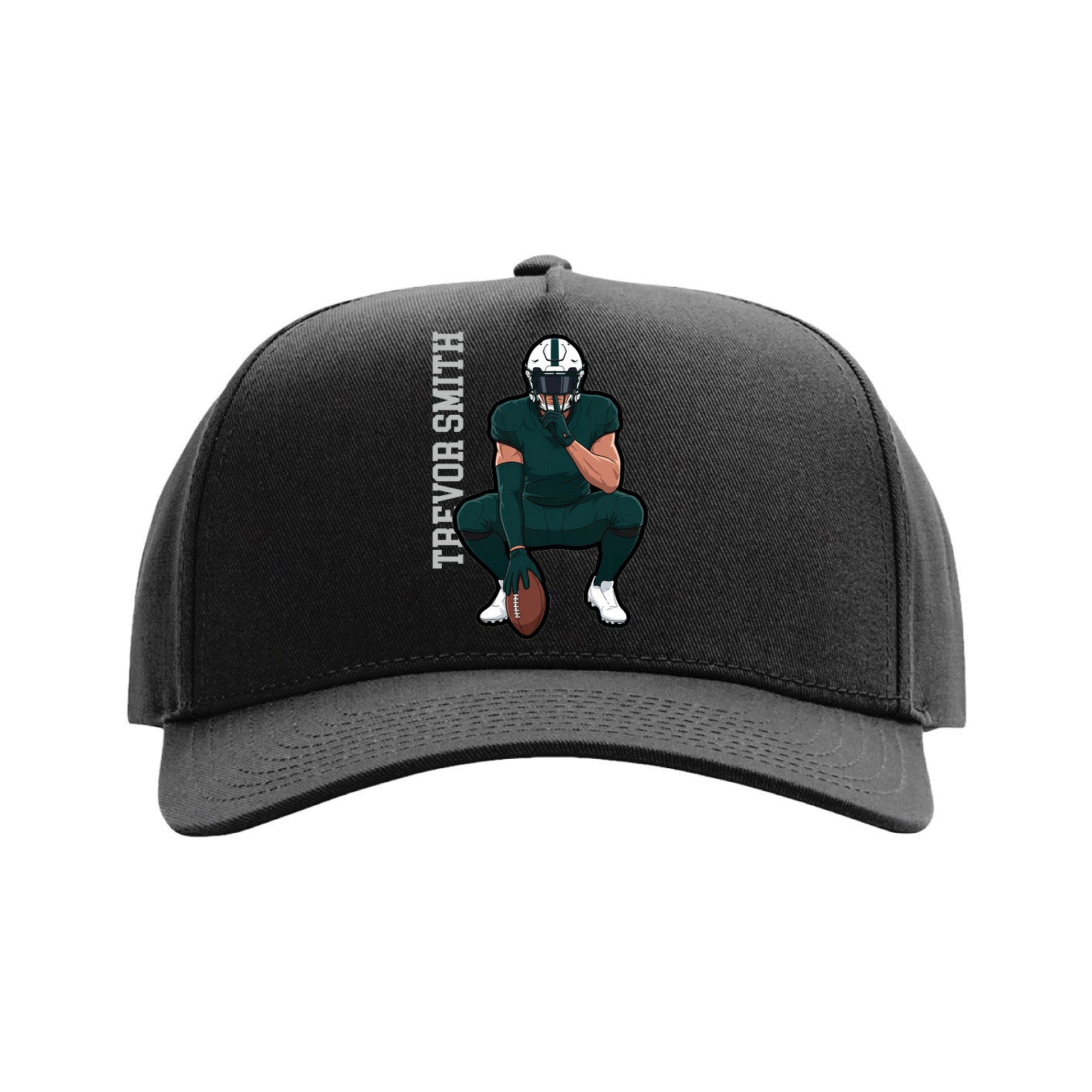 Full Fabric Five-Panel Champ Cap — Name Vertical in Black