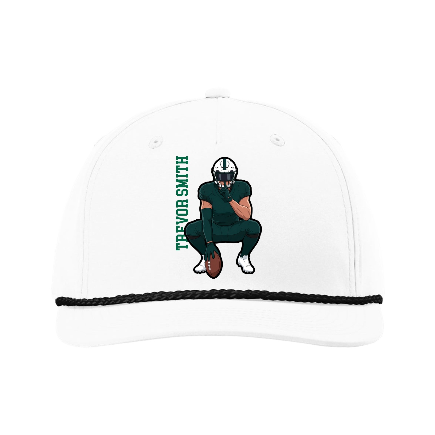 Five-Panel Classic Rope Cap — Name Vertical in White