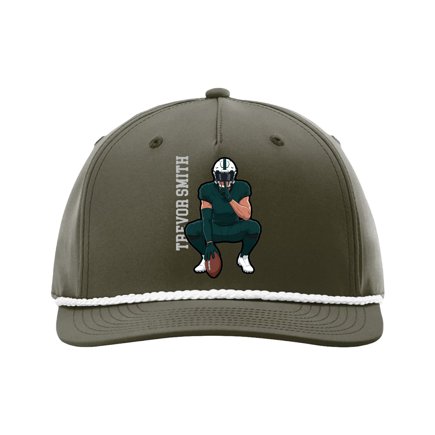Five-Panel Classic Rope Cap — Name Vertical in Green