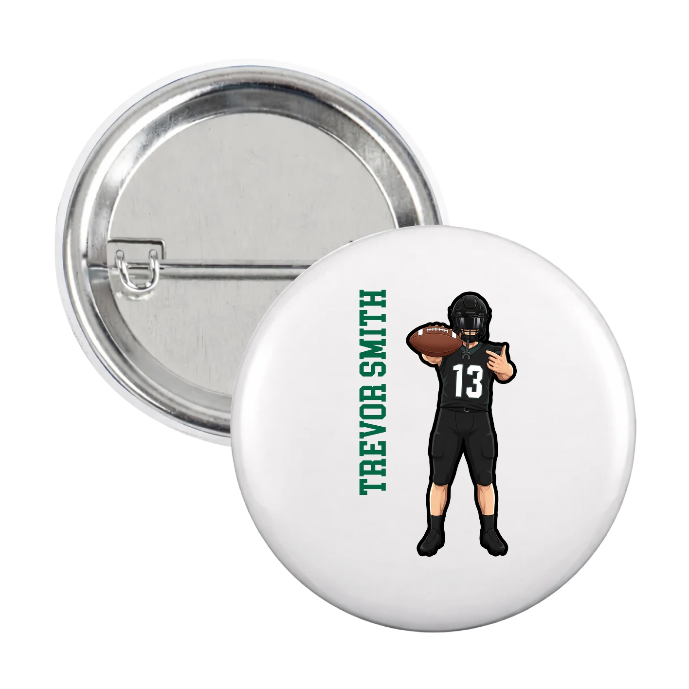 Game Day Button — Name Vertical in White