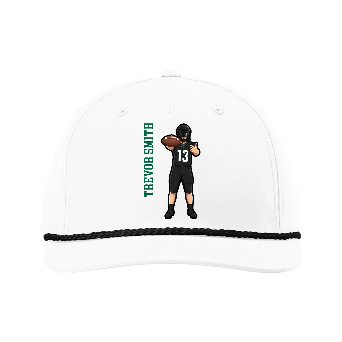 Five-Panel Classic Rope Cap — Name Vertical in White