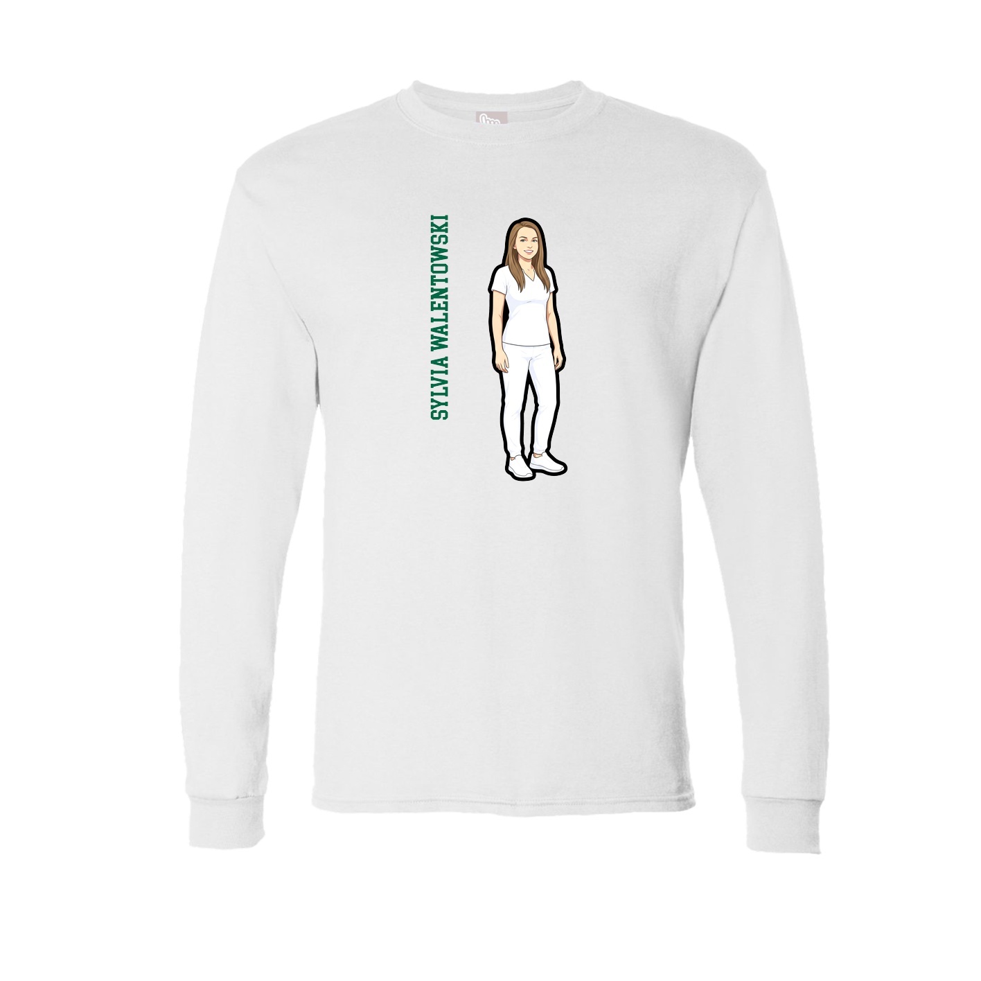 Long Sleeve Tee — Name Vertical in White