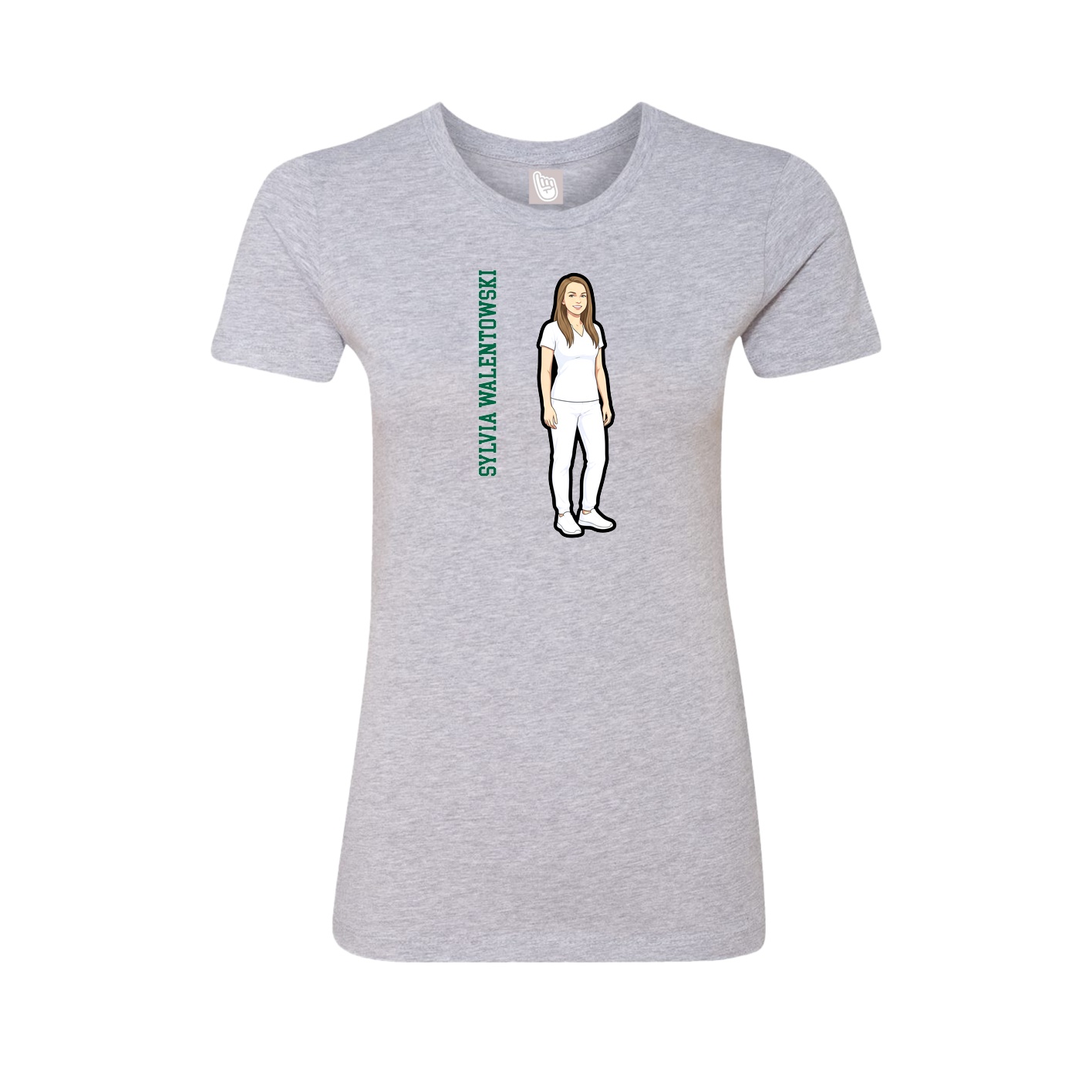 Fitted Women's Tee — Name Vertical in Grey