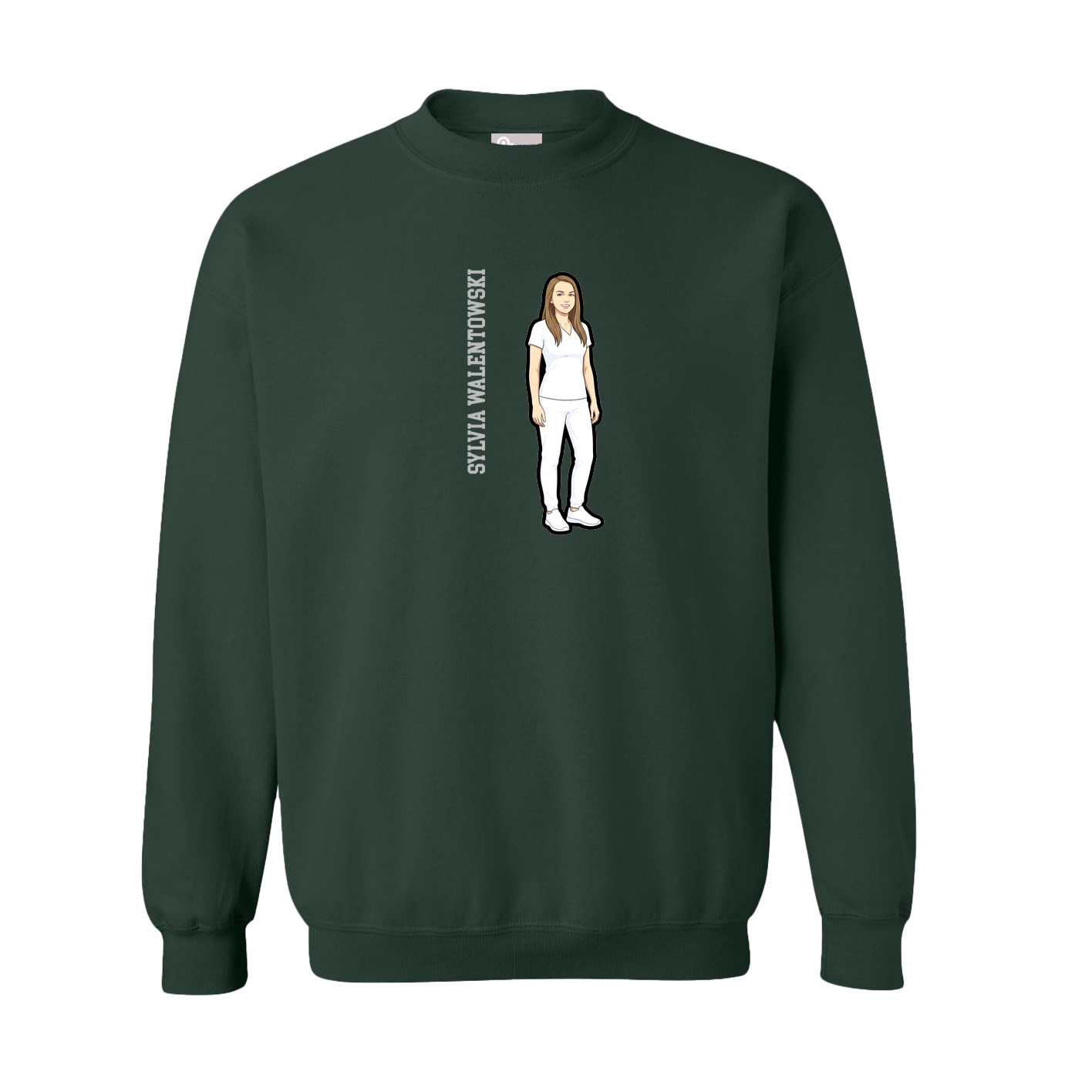 Fleece Crew — Name Vertical in Green