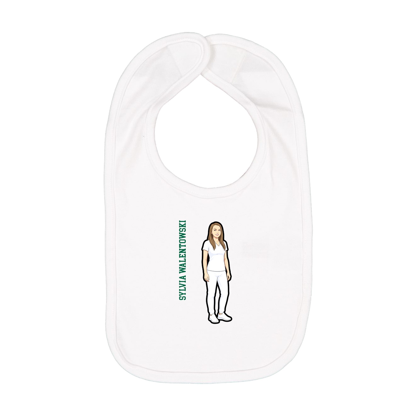 Infant Bib — Name Vertical in White