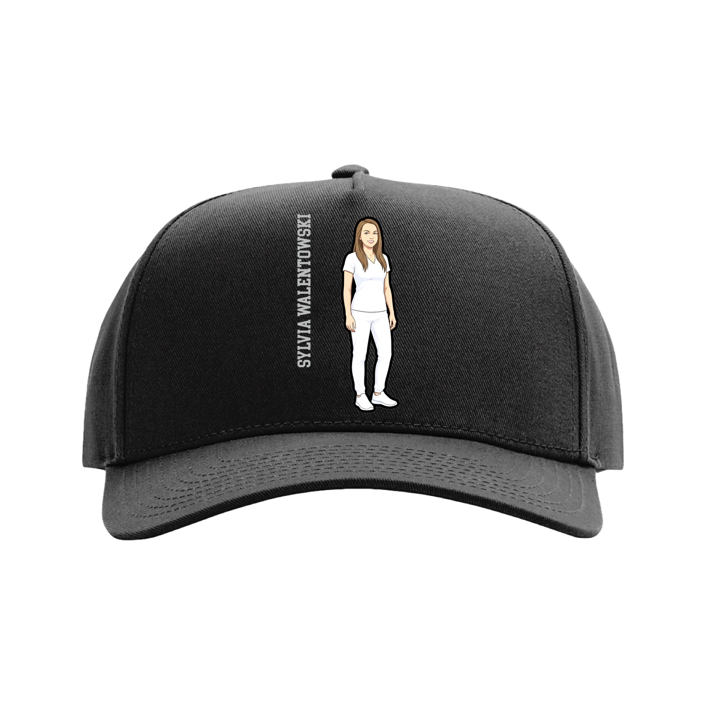 Full Fabric Five-Panel Champ Cap — Name Vertical in Black