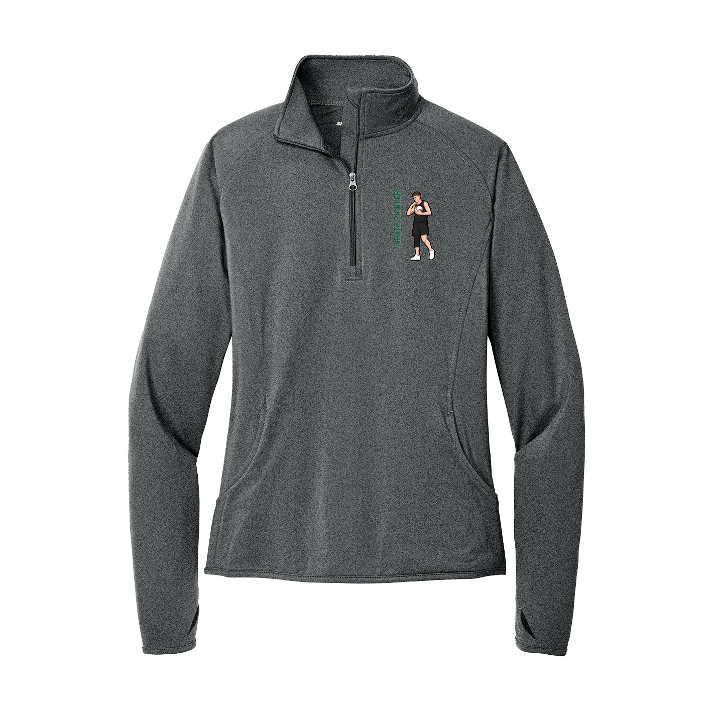 Women's Q-Zip Pullover — Name Vertical in Grey