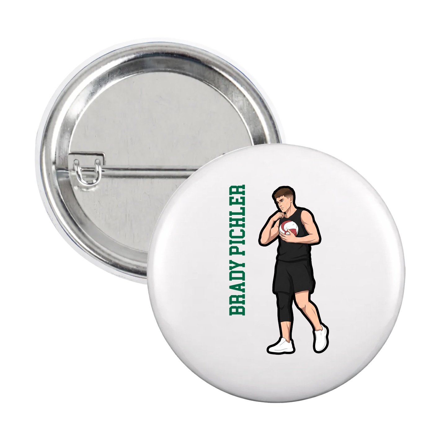 Game Day Button — Name Vertical in White