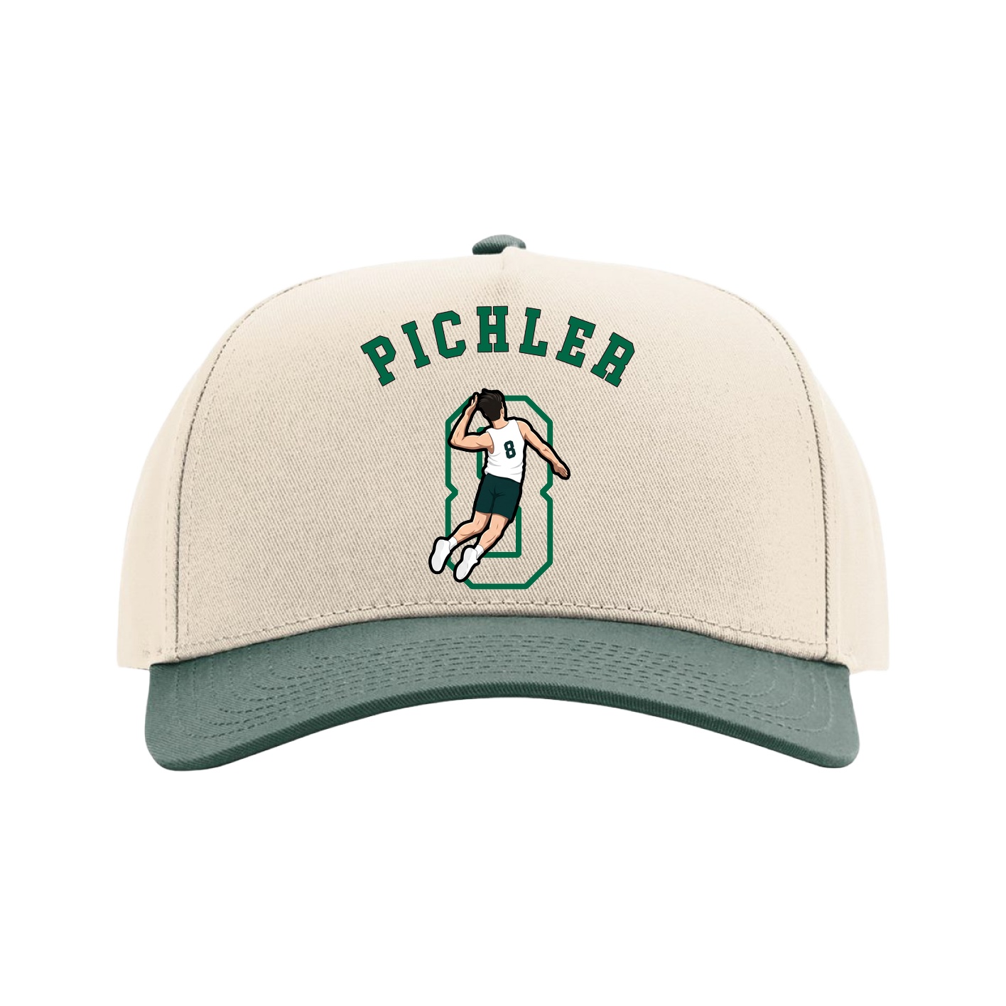 Full Fabric Five-Panel Champ Cap — Shirsey Arch in Cream/Green