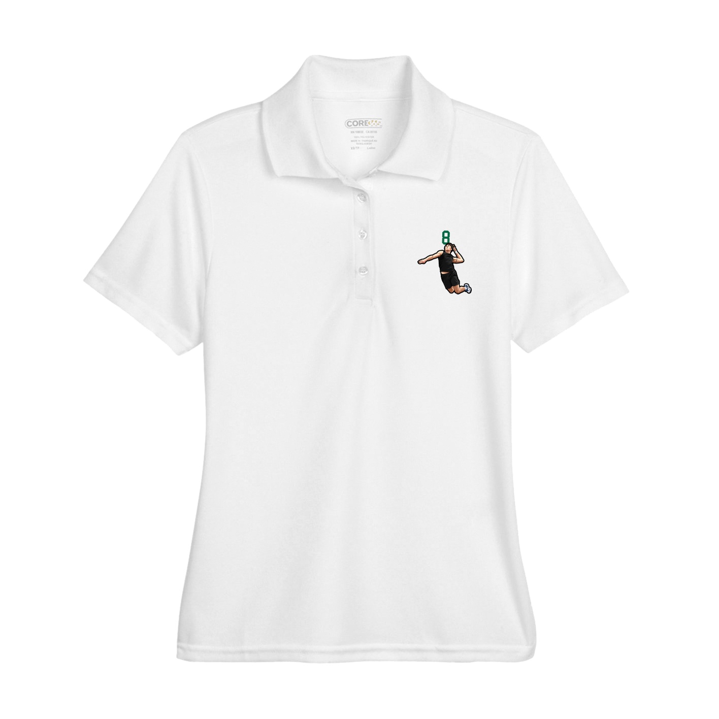 Womens Performance Polo — Number Top in White