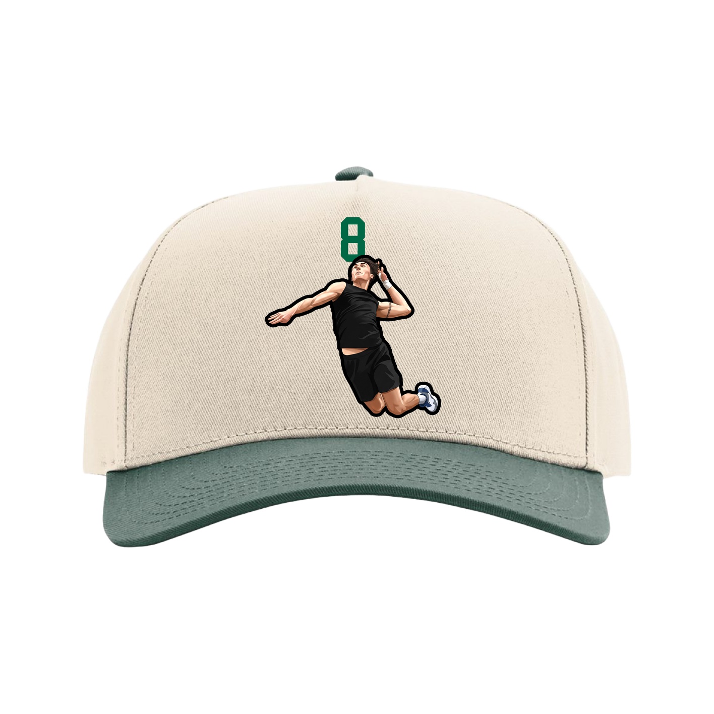 Full Fabric Five-Panel Champ Cap — Number Top in Cream/Green