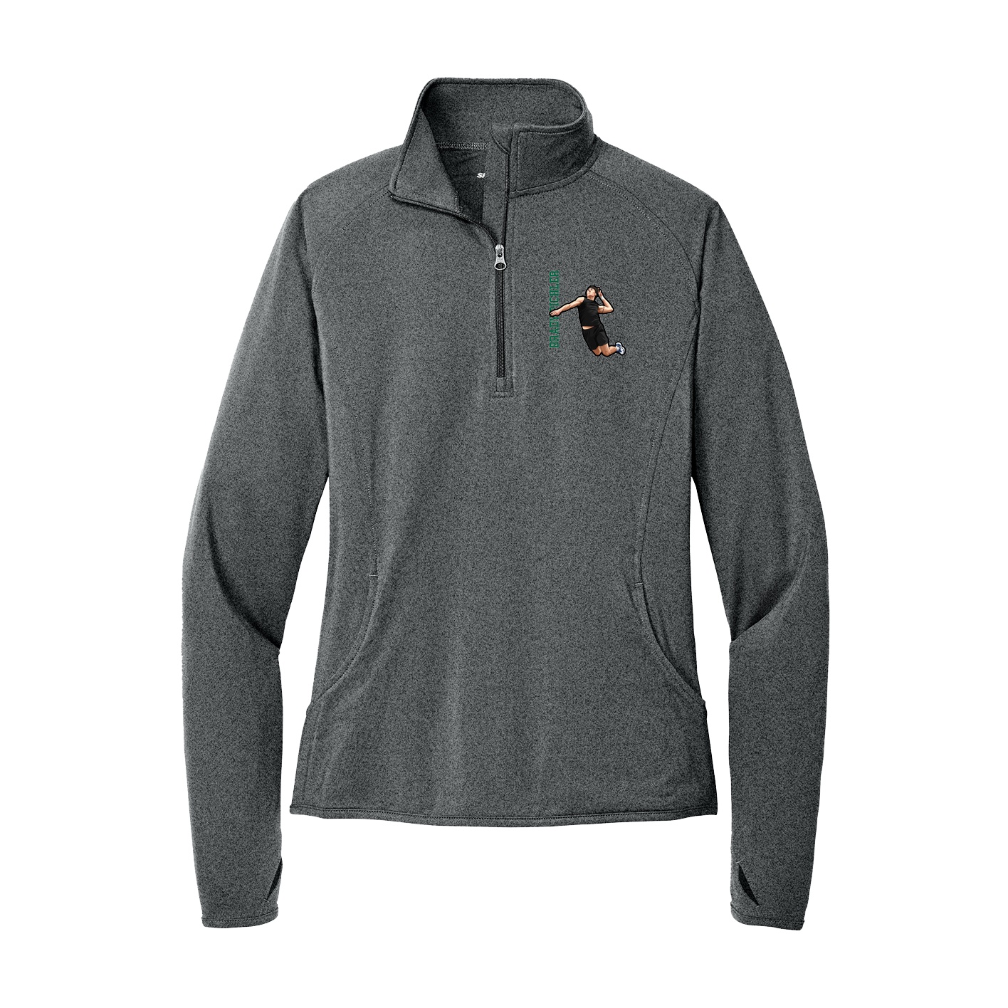 Women's Q-Zip Pullover — Name Vertical in Grey