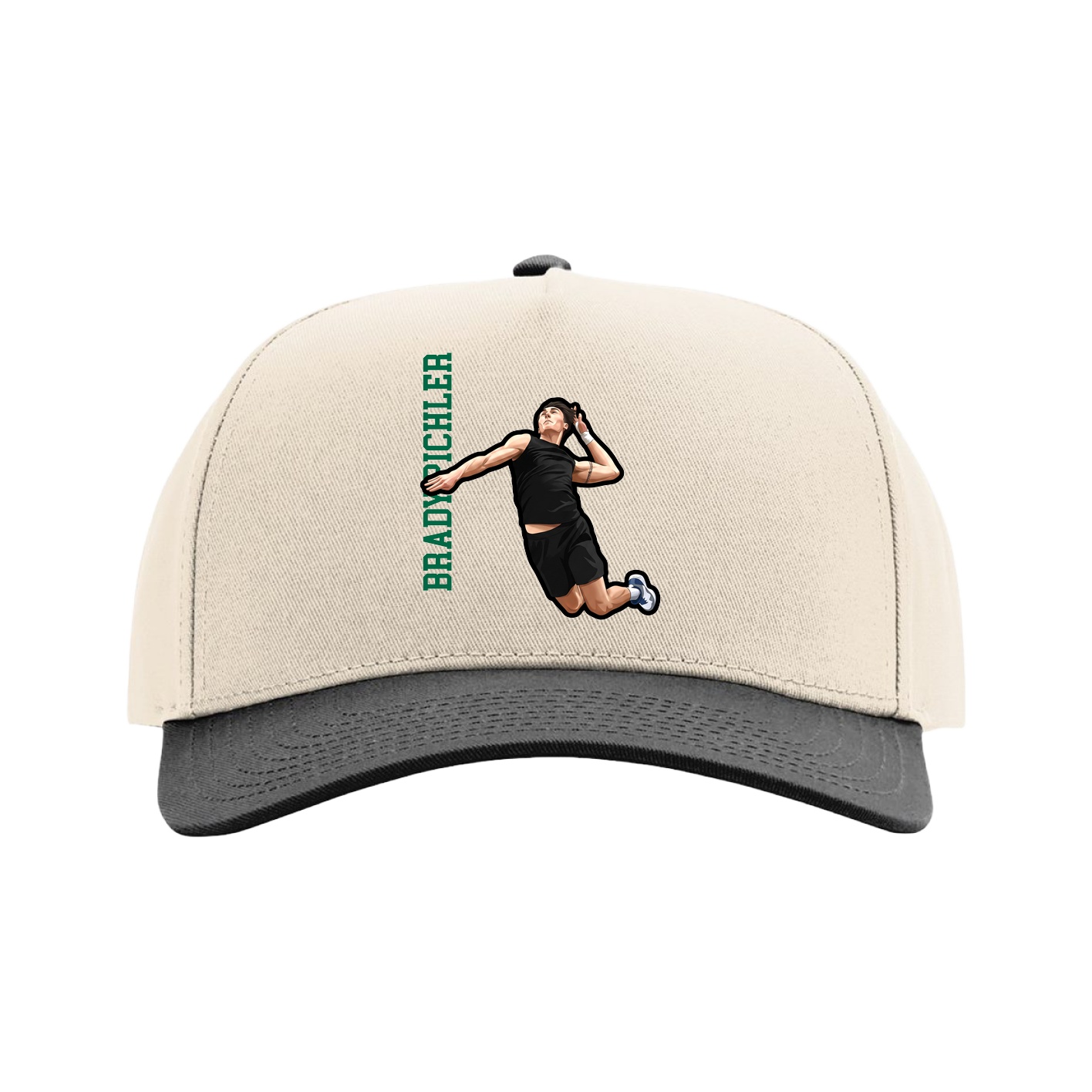 Full Fabric Five-Panel Champ Cap — Name Vertical in Cream/Black
