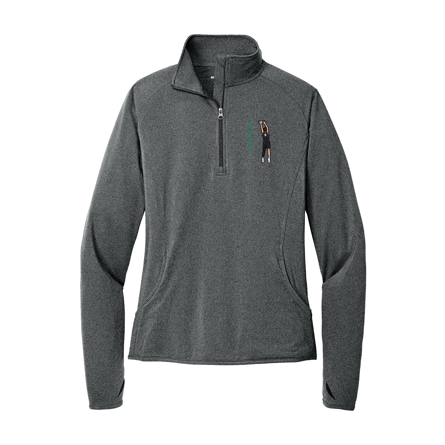 Women's Q-Zip Pullover — Name Vertical in Grey