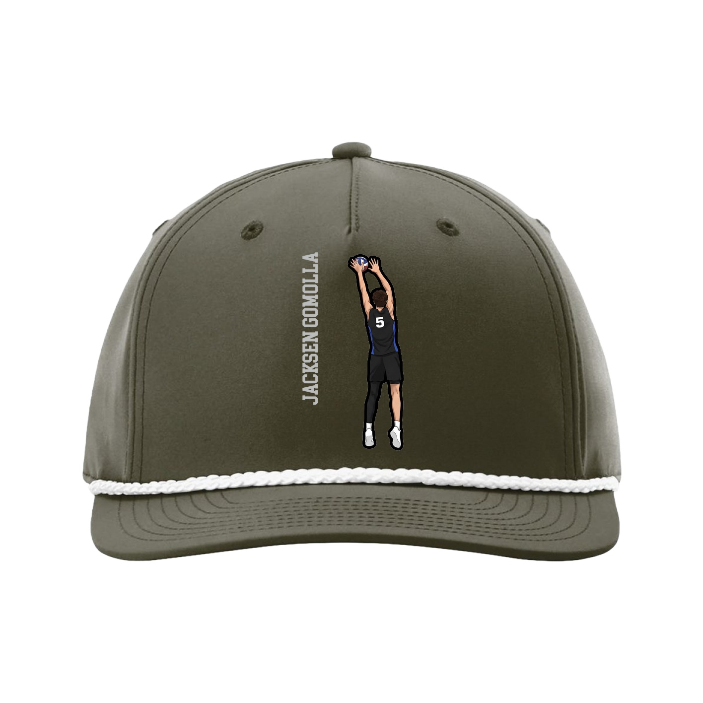 Five-Panel Classic Rope Cap — Name Vertical in Green