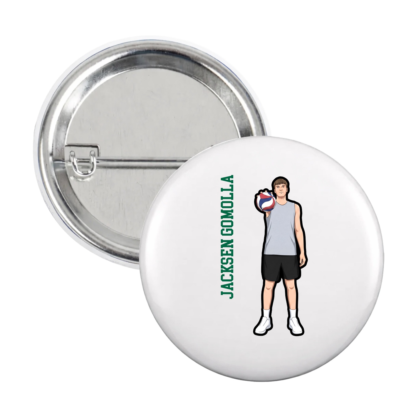 Game Day Button — Name Vertical in White