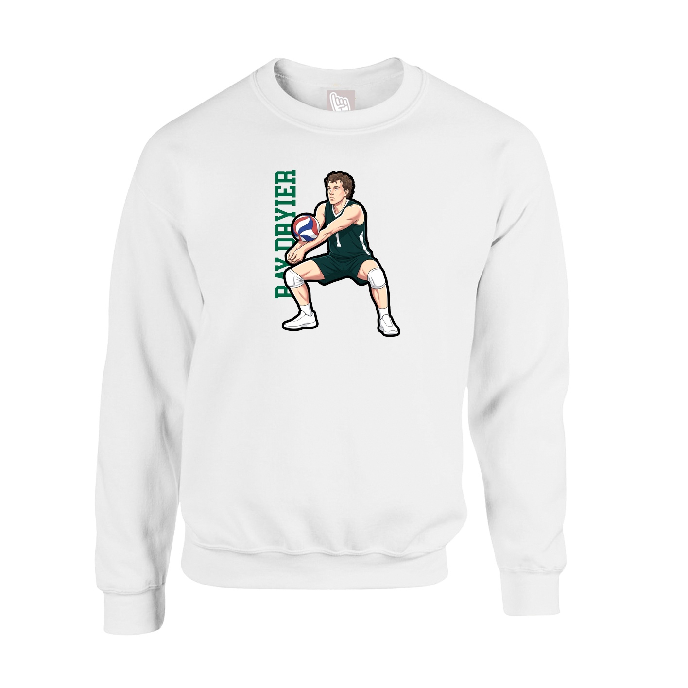 Fleece Crew — Name Vertical in White