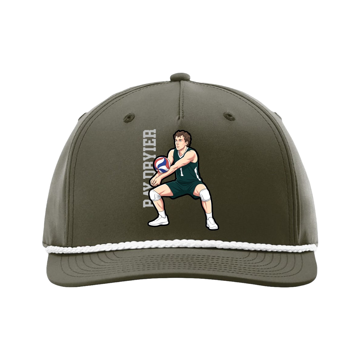 Five-Panel Classic Rope Cap — Name Vertical in Green